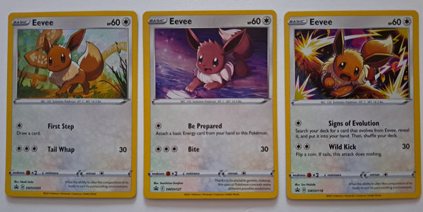 Set of 3 Holo Swsh095 Eevee Swsh127 Eevee  Swsh118 Eevee Promos Pokemon Card Nr Mint - Mint