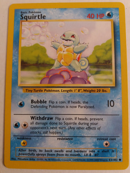 63/102 Squirtle Base Set 4th Print 1999 – 2000 Nr Mint – Mint