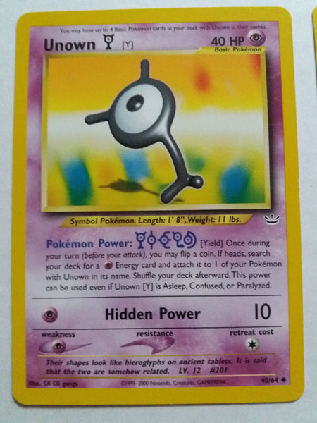 40/64 Unown Y Neo Revelations Pokemon Card Nr Mint - Mint