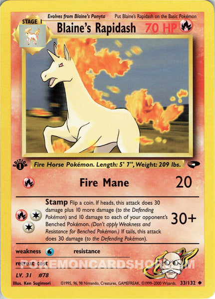 33/132 1st Ed Blaine's Rapidash Gym Challenge Set Nr Mint - Mint